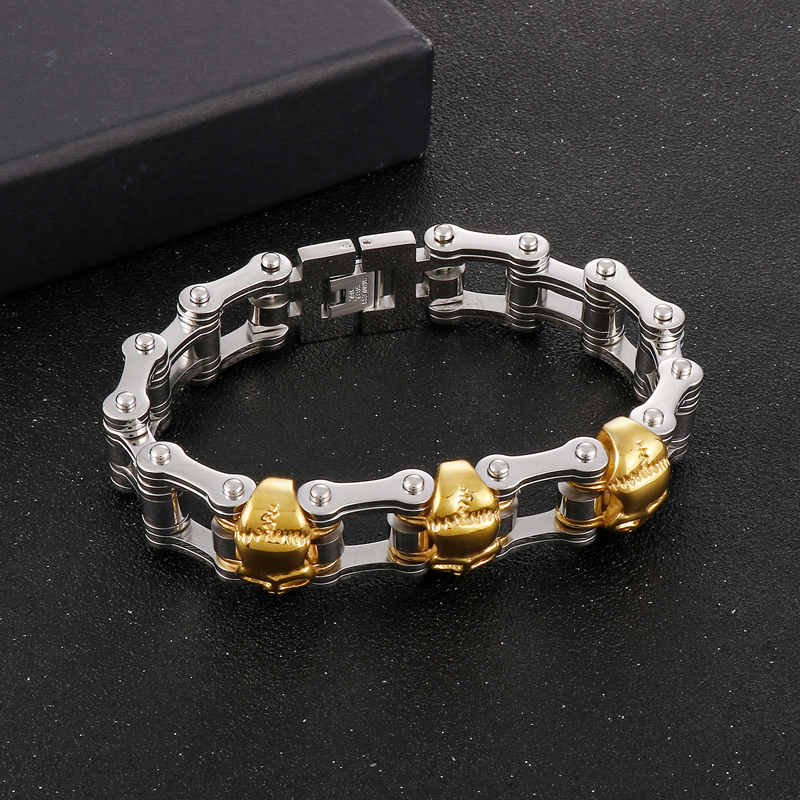 Hip Hop Rock Cráneo Acero Inoxidable Chapados en oro de 18k Hombres Pulsera display picture 6