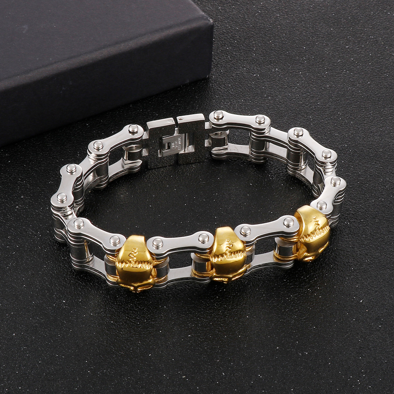 Hip-Hop Rock Skull Stainless Steel 18K Gold Plated Men'S Bracelets display picture 6