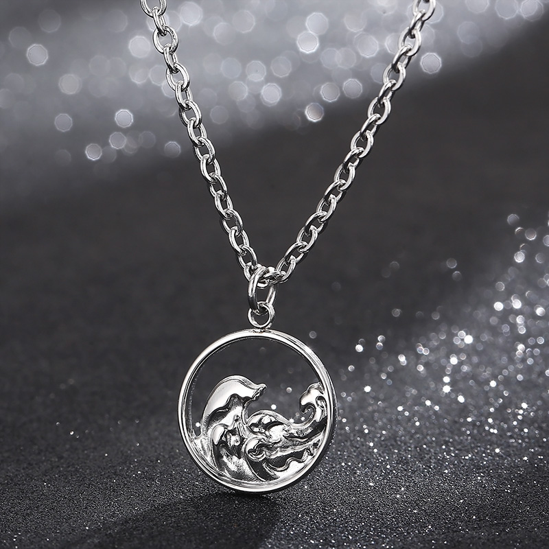 Casual Simple Style Mountain Sea Wave Solid Color Stainless Steel Hollow Out Pendant Necklace display picture 9