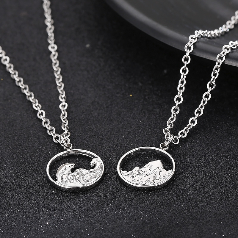 Casual Simple Style Mountain Sea Wave Solid Color Stainless Steel Hollow Out Pendant Necklace display picture 6