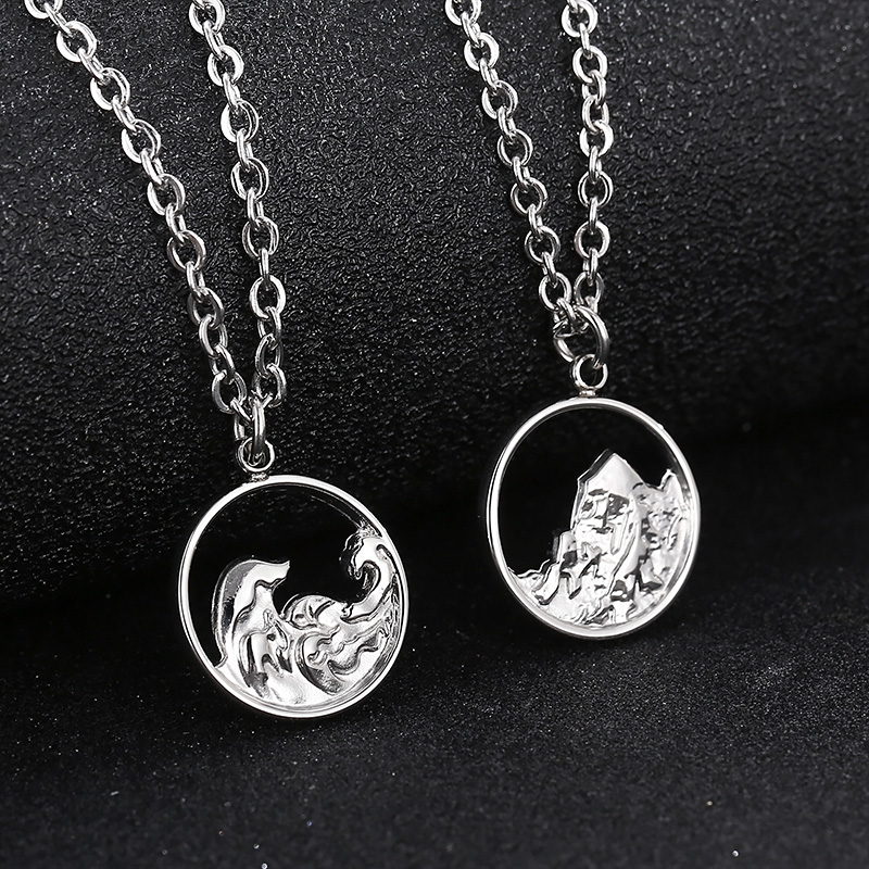 Casual Simple Style Mountain Sea Wave Solid Color Stainless Steel Hollow Out Pendant Necklace display picture 4