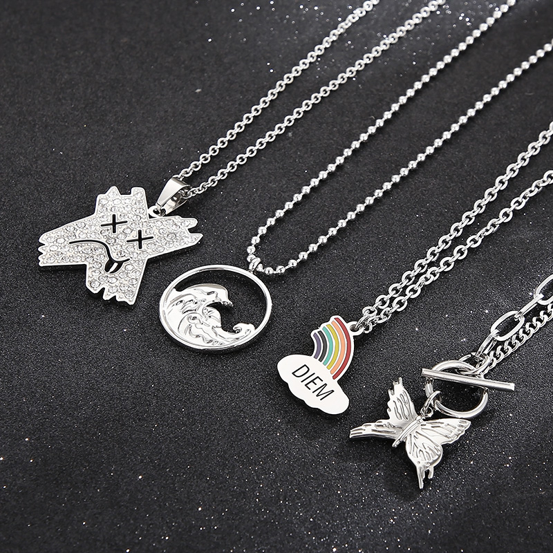 Casual Simple Style Rainbow Heart Shape Butterfly Stainless Steel Enamel Pendant Necklace display picture 10
