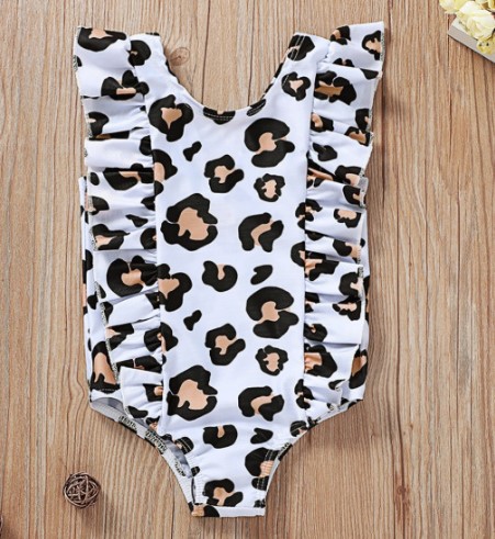 Retro Leopard Print Flounced Sleeve One-piece Swimsuit For Children display picture 1