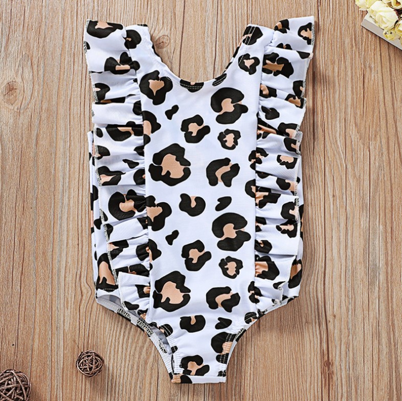 Retro Leopard Print Flounced Sleeve One-piece Swimsuit For Children display picture 3