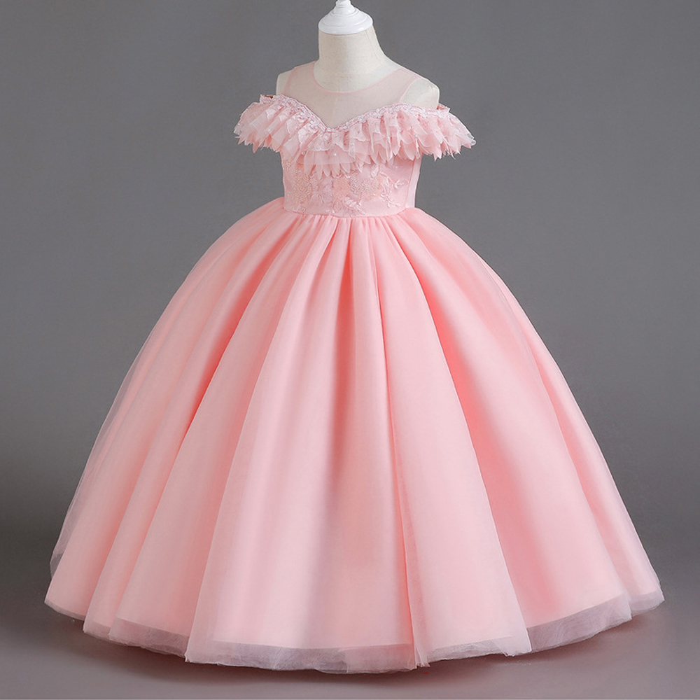 Elegant Romantic Solid Color Flower Pearl Polyester Girls Dresses display picture 8