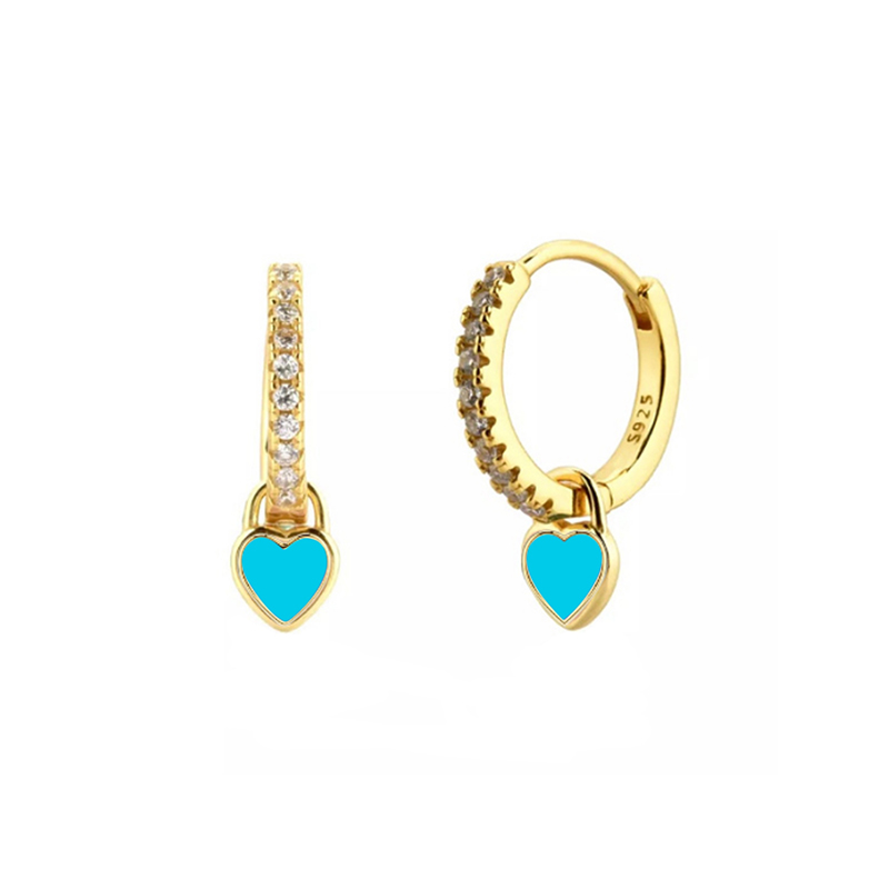 1 Pair French Style Sweet Heart Shape Copper Enamel Plating Inlay Zircon Gold Plated Drop Earrings display picture 10