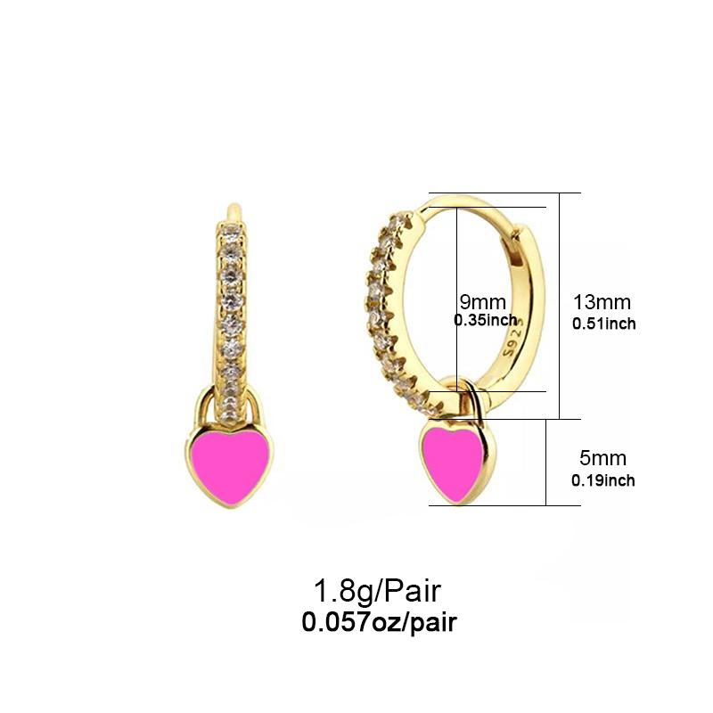 1 Pair French Style Sweet Heart Shape Copper Enamel Plating Inlay Zircon Gold Plated Drop Earrings display picture 3