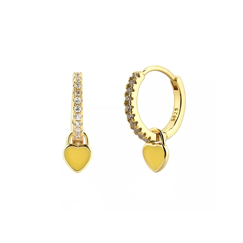 1 Paire À La Française Sucré Forme De Cœur Le Cuivre Émail Placage Incruster Zircon Plaqué Or Boucles D'oreilles display picture 12