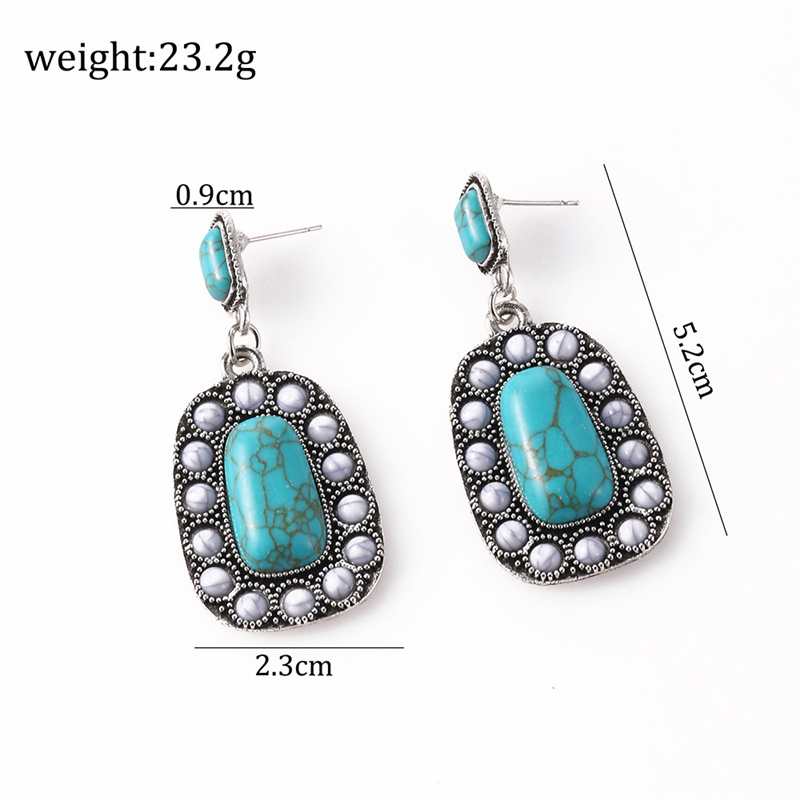 Vintage Style Ethnic Style Geometric Alloy Brass Inlay Natural Stone Turquoise Women's Earrings display picture 2