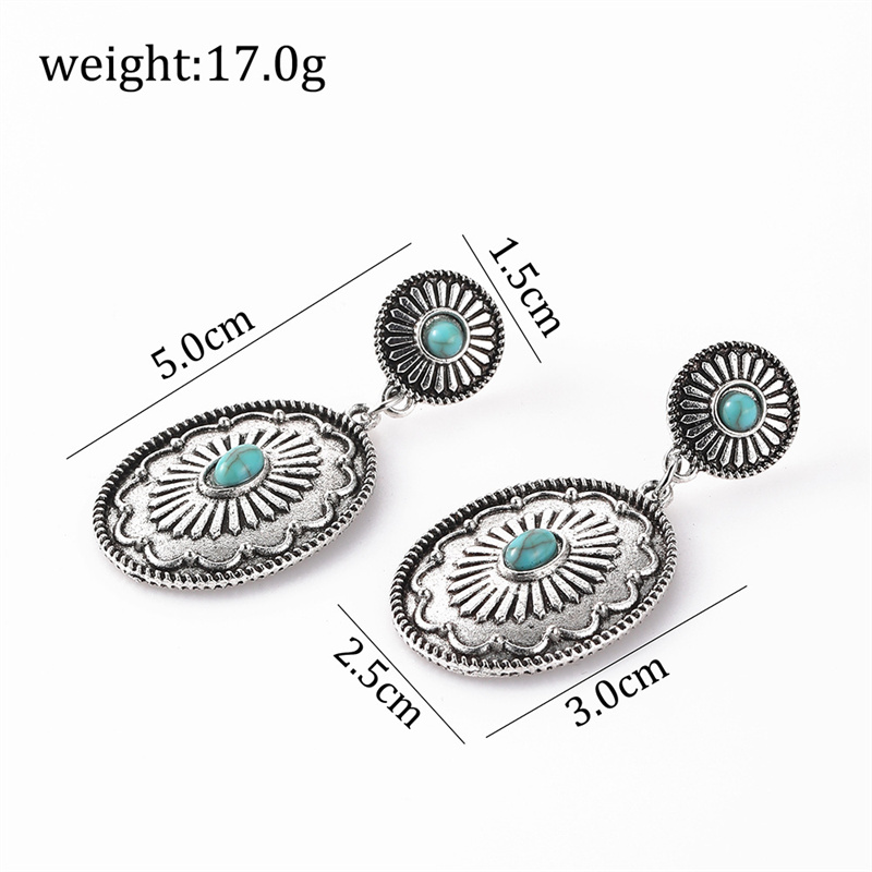 Vintage Style Ethnic Style Geometric Alloy Brass Inlay Natural Stone Turquoise Women's Earrings display picture 3