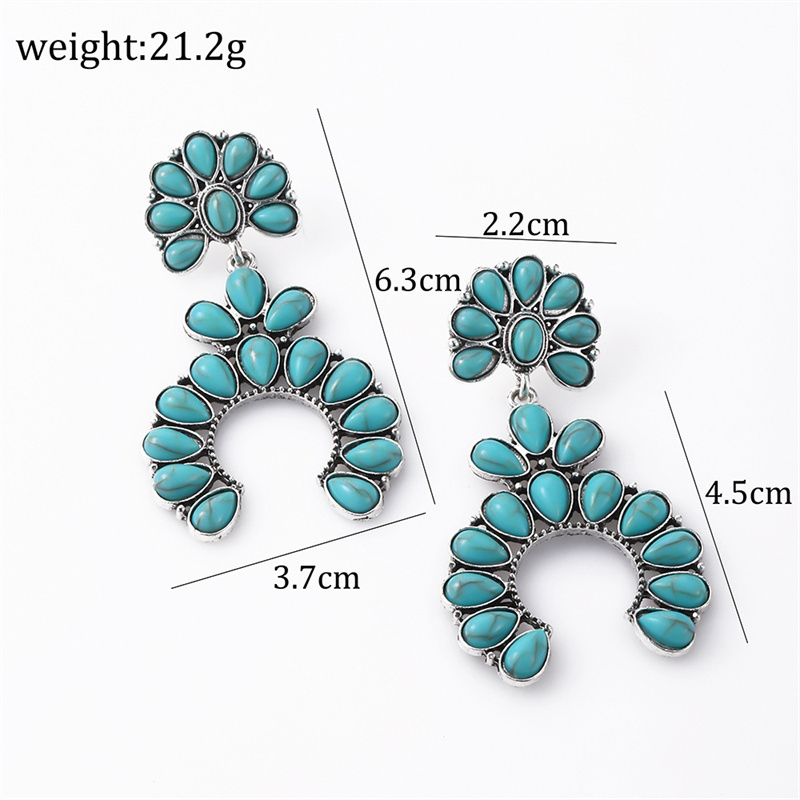 Vintage Style Ethnic Style Geometric Alloy Brass Inlay Natural Stone Turquoise Women's Earrings display picture 4