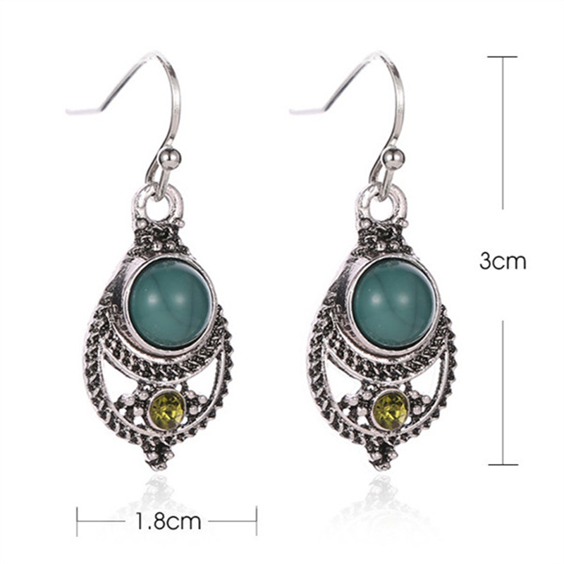 Vintage Style Ethnic Style Geometric Alloy Brass Inlay Natural Stone Turquoise Women's Earrings display picture 5