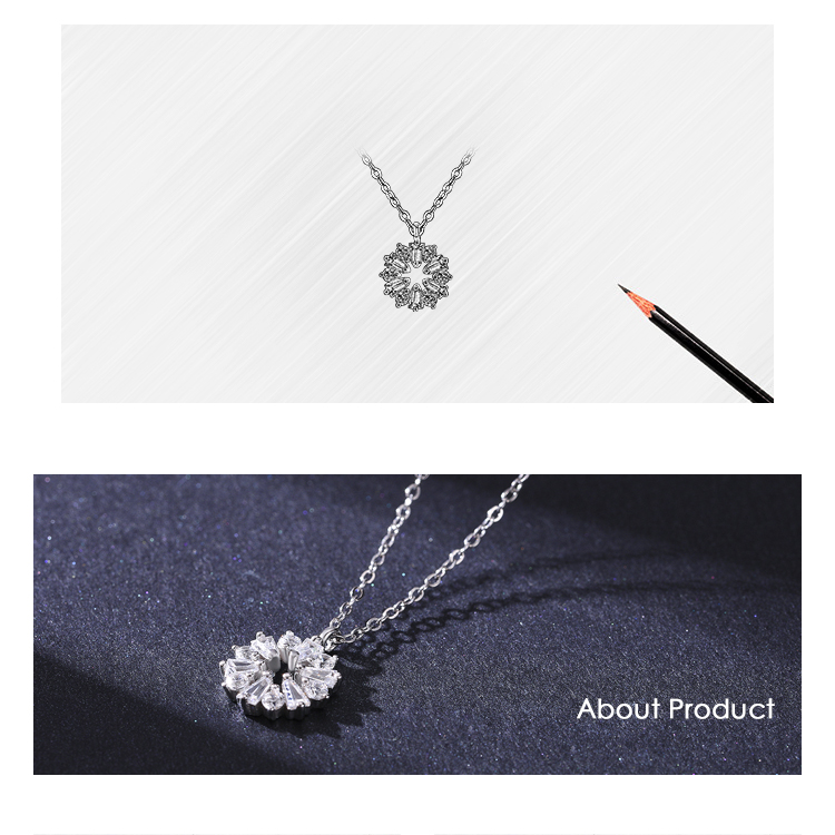 Shiny Snowflake Sterling Silver Plating Inlay Zircon Rhodium Plated Pendant Necklace display picture 2