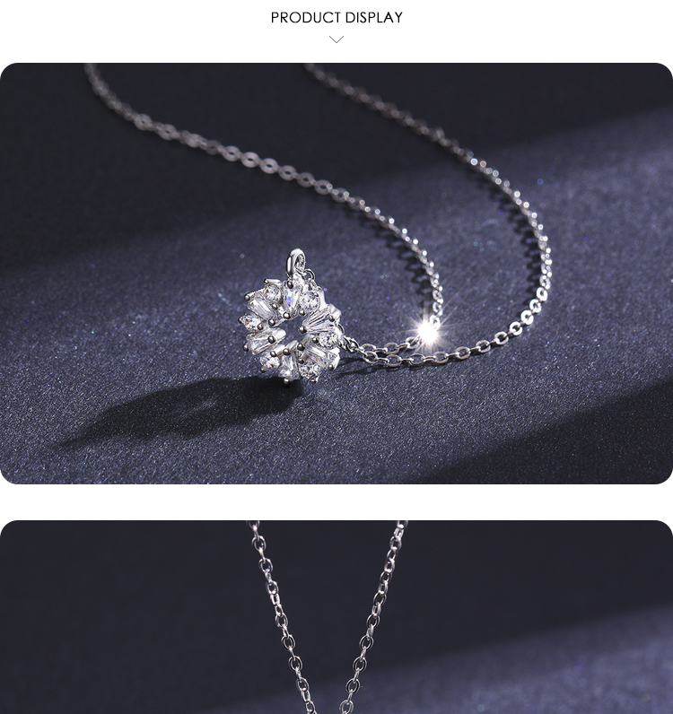 Shiny Snowflake Sterling Silver Plating Inlay Zircon Rhodium Plated Pendant Necklace display picture 5