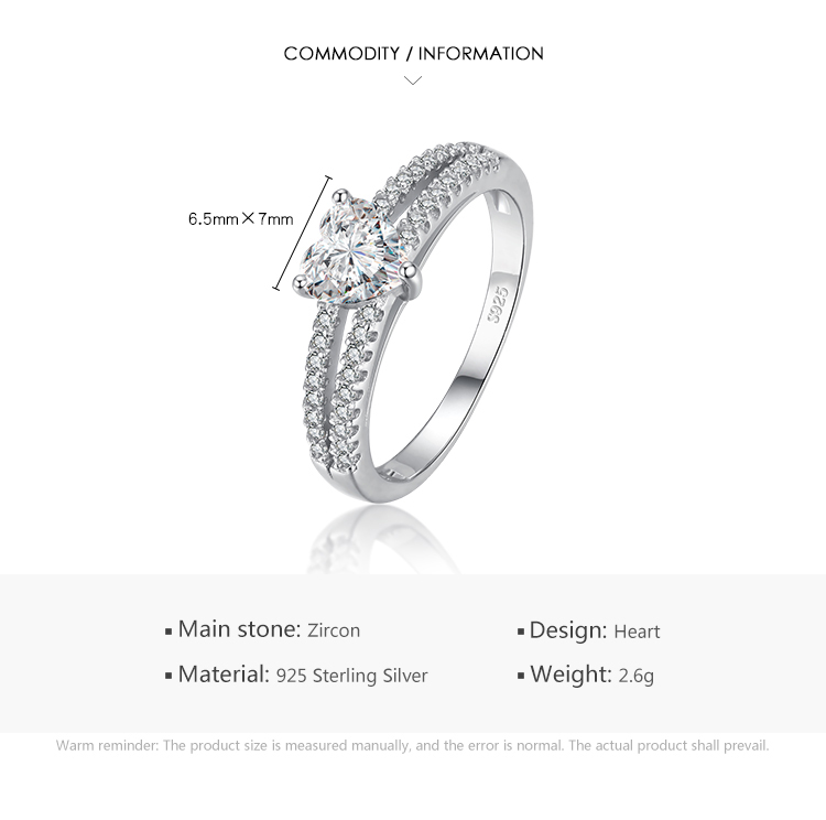 Luxurious Shiny Heart Shape Sterling Silver Rhodium Plated Zircon Rings In Bulk display picture 3
