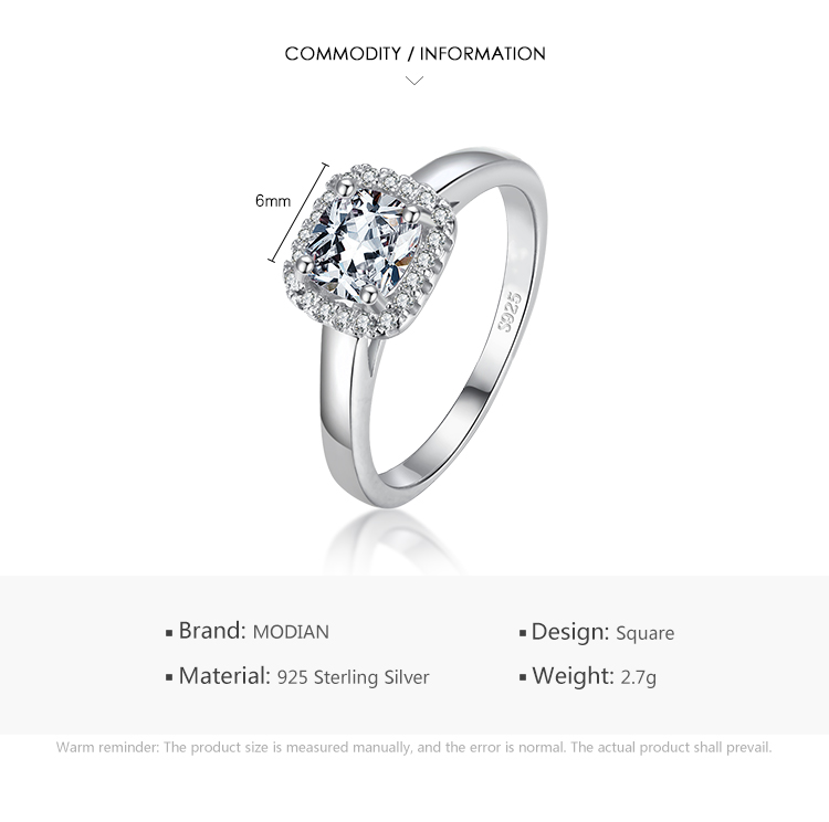 Elegant Glam Square Sterling Silver Rhodium Plated Zircon Rings In Bulk display picture 3