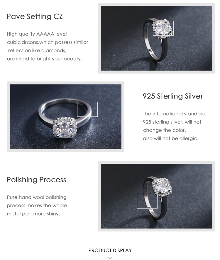 Elegant Glam Square Sterling Silver Rhodium Plated Zircon Rings In Bulk display picture 4