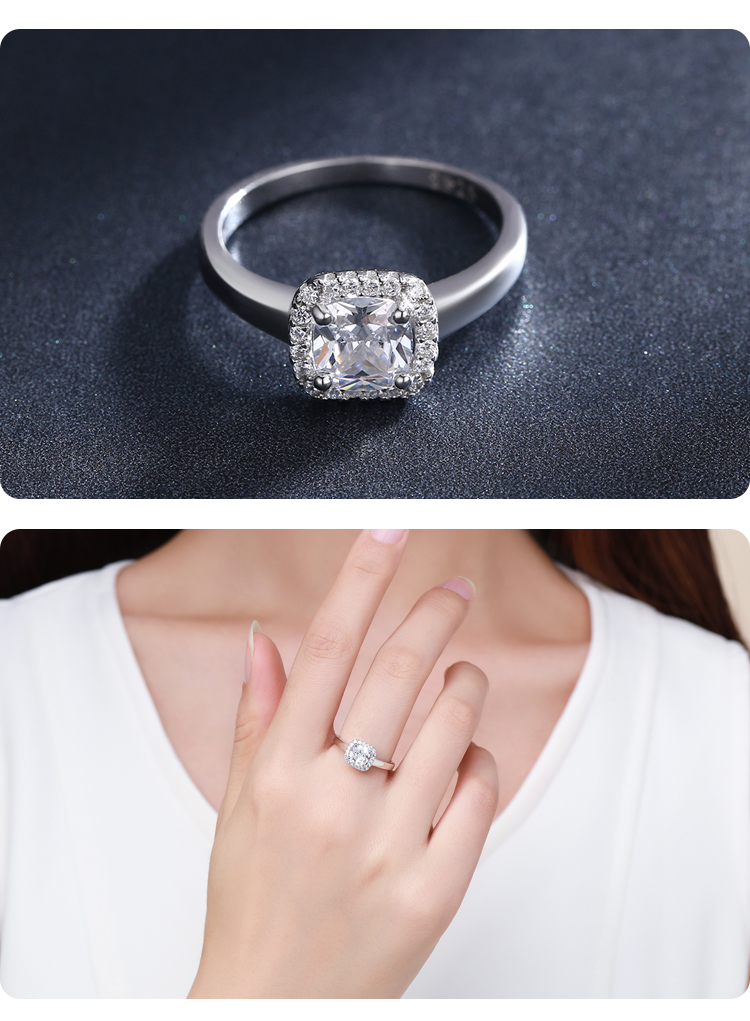 Elegant Glam Square Sterling Silver Rhodium Plated Zircon Rings In Bulk display picture 5