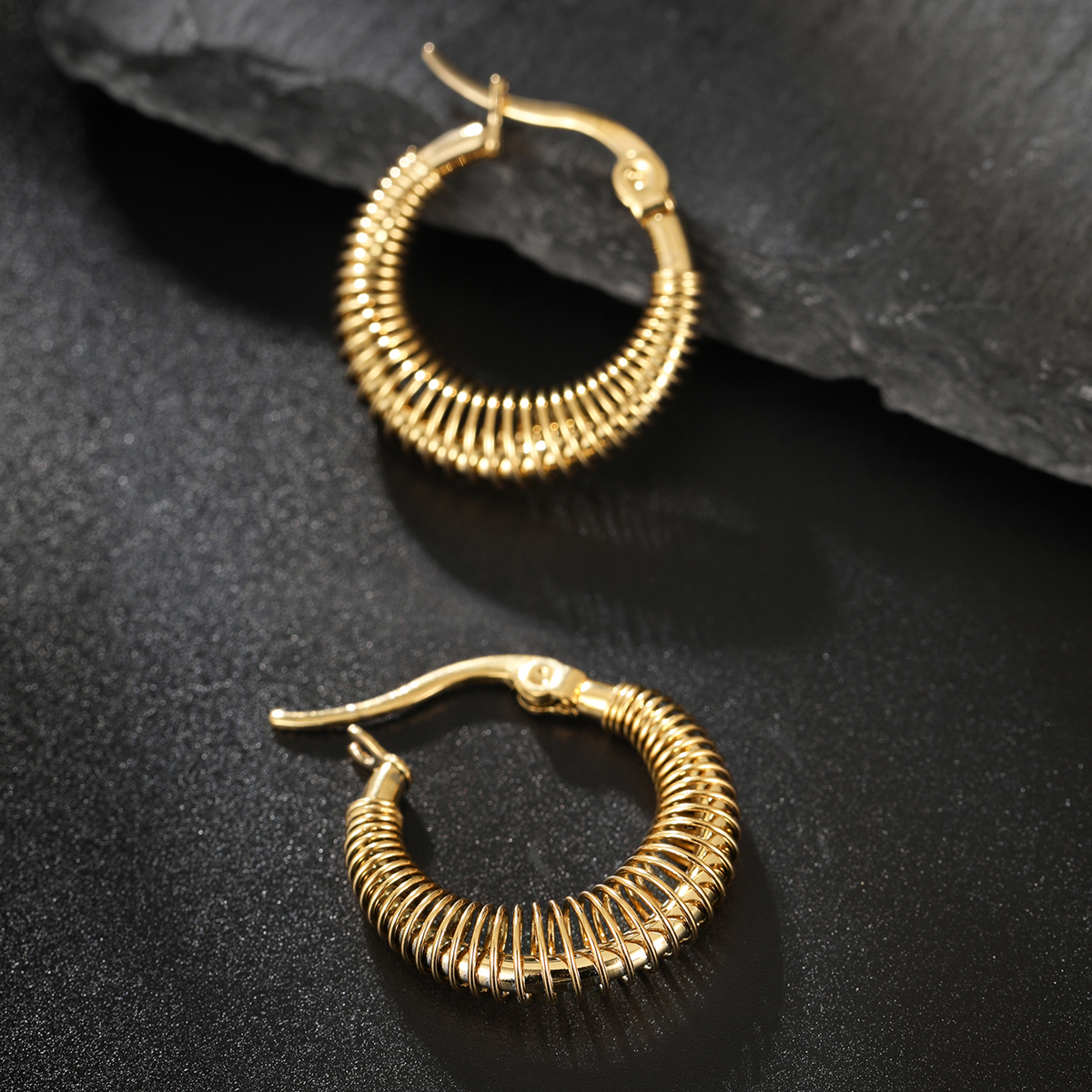 1 Pair Vintage Style Circle Plating Stainless Steel 18K Gold Plated Earrings display picture 4