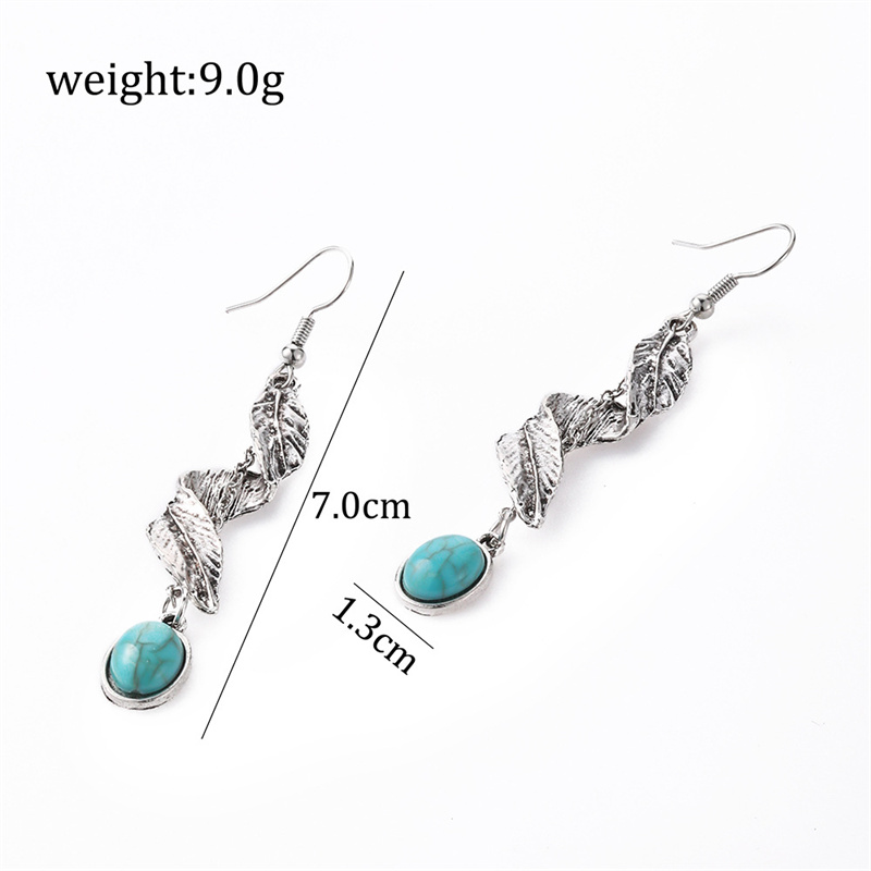 Vintage Style Moon Flower Alloy Metal Brass Inlay Turquoise Rhinestones Zircon Gold Plated Rhodium Plated Silver Plated Women's Drop Earrings display picture 6