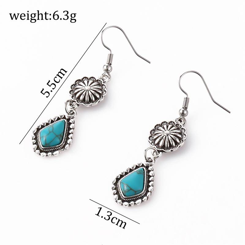 Vintage Style Moon Flower Alloy Metal Brass Inlay Turquoise Rhinestones Zircon Gold Plated Rhodium Plated Silver Plated Women's Drop Earrings display picture 7