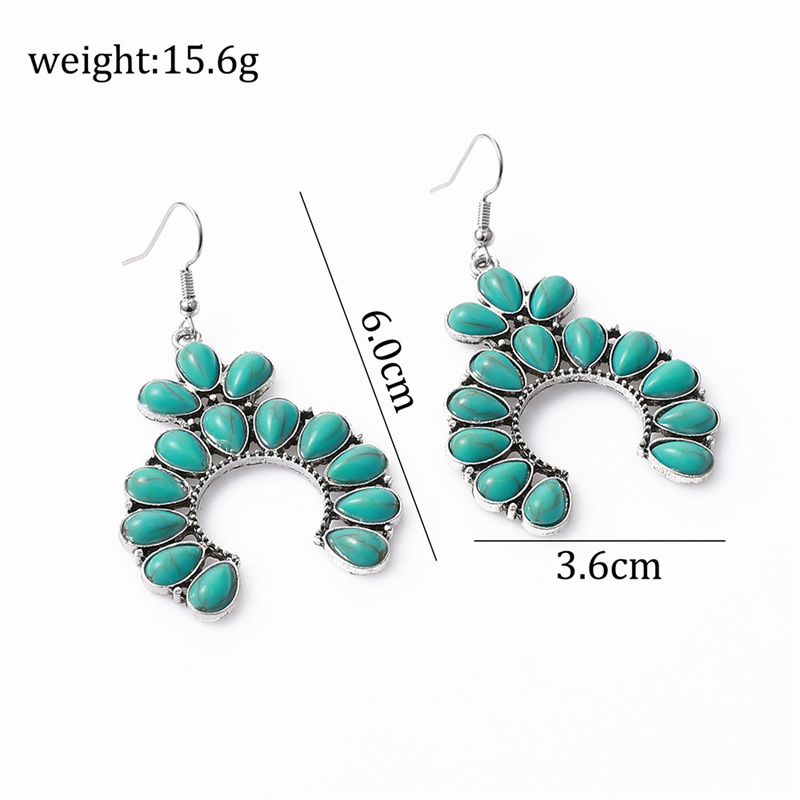 Vintage Style Moon Flower Alloy Metal Brass Inlay Turquoise Rhinestones Zircon Gold Plated Rhodium Plated Silver Plated Women's Drop Earrings display picture 8