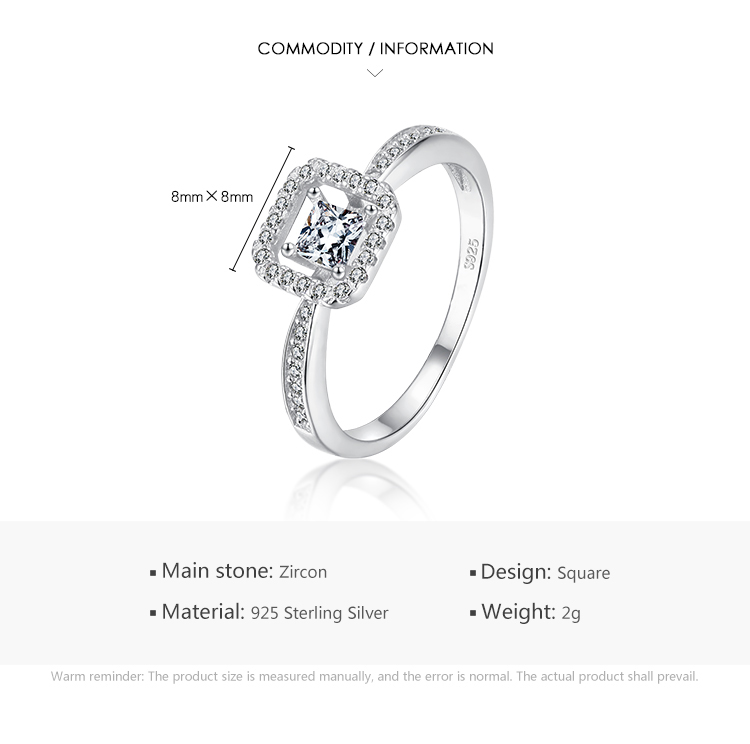 Ins Style Simple Style Square Sterling Silver Plating Inlay Zircon Rhodium Plated Rings display picture 3