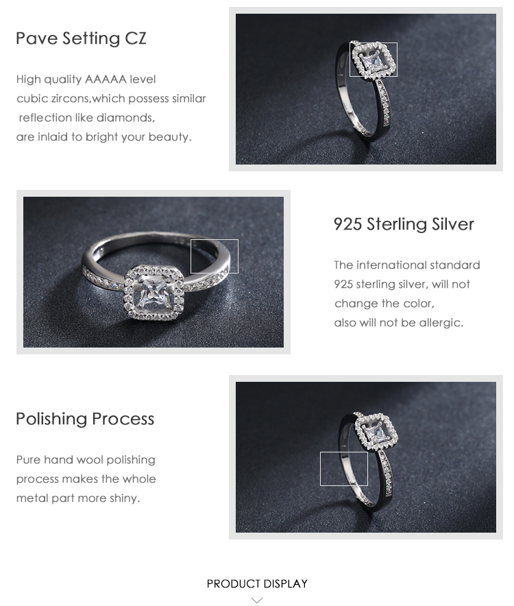 Ins Style Simple Style Square Sterling Silver Plating Inlay Zircon Rhodium Plated Rings display picture 4