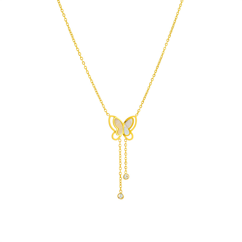 Sexy Butterfly Titanium Steel Plating Inlay Rhinestones Shell 18k Gold Plated Necklace display picture 2