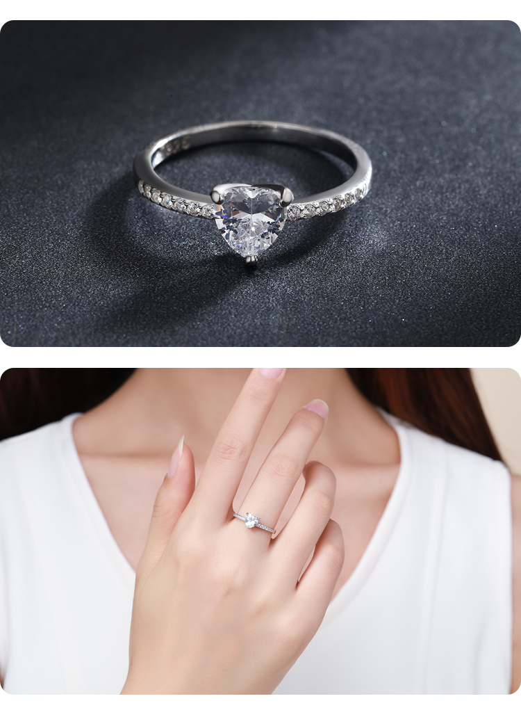 Ins Style Elegant Heart Shape Sterling Silver Hollow Out Inlay Zircon Rhodium Plated Rings display picture 5