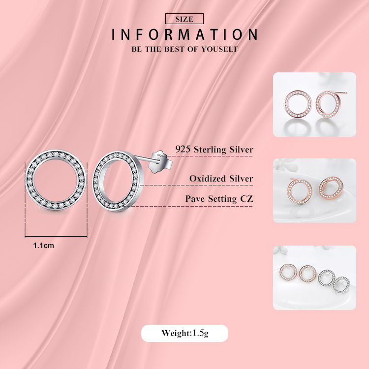 1 Pair Ins Style Simple Style Round Sterling Silver Inlay Zircon Rose Gold Plated Ear Studs display picture 2