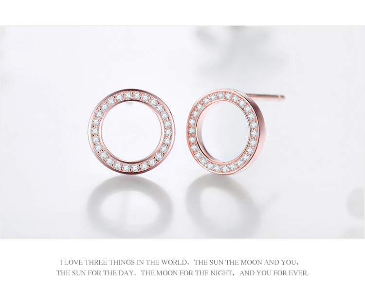 1 Pair Ins Style Simple Style Round Sterling Silver Inlay Zircon Rose Gold Plated Ear Studs display picture 4