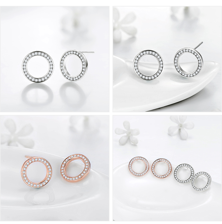 1 Pair Ins Style Simple Style Round Sterling Silver Inlay Zircon Rose Gold Plated Ear Studs display picture 5