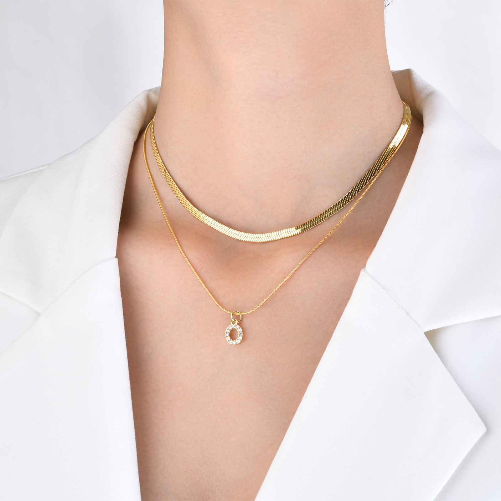 Acier Inoxydable 201 Style INS Style Simple Placage Incruster Lettre Zircon Collier En Couches display picture 8