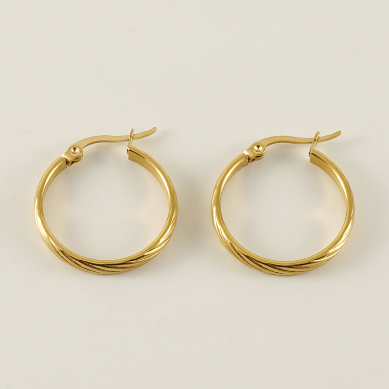 1 Paire Rétro Style Simple Rond Bande Placage Acier Inoxydable Acier Au Titane Plaqué Or 18K Boucles D'oreilles Cerceau display picture 2