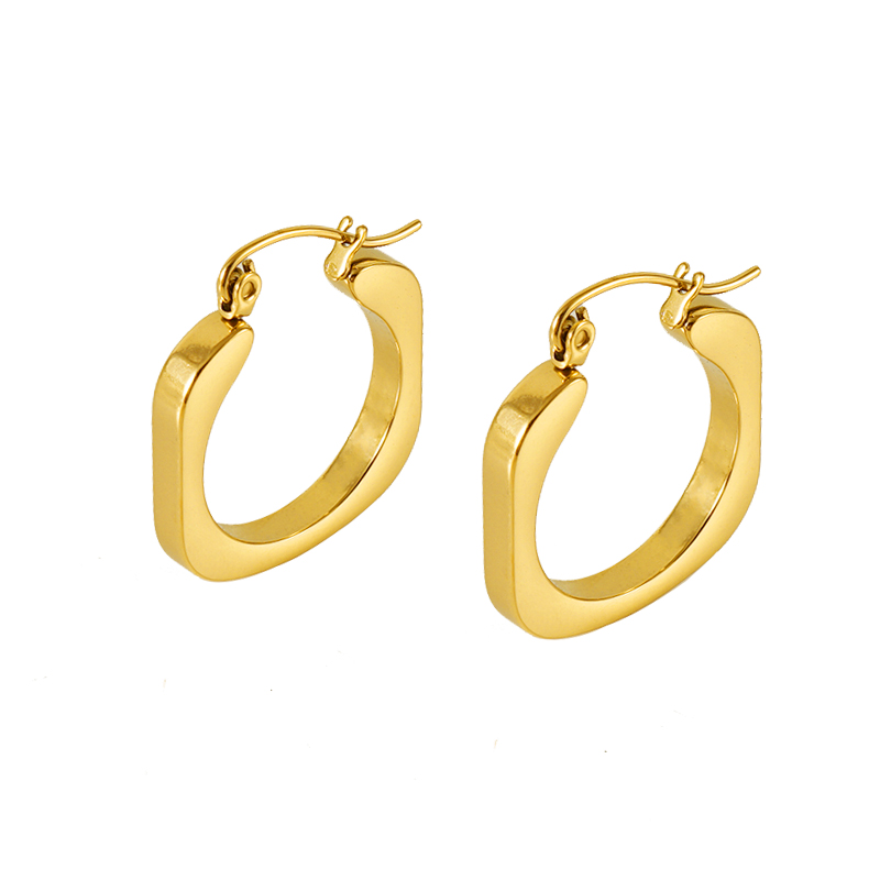 1 Pair Casual Retro Square Plating Stainless Steel Titanium Steel 18K Gold Plated Hoop Earrings display picture 1