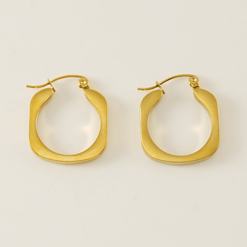 1 Pair Casual Retro Square Plating Stainless Steel Titanium Steel 18K Gold Plated Hoop Earrings display picture 2