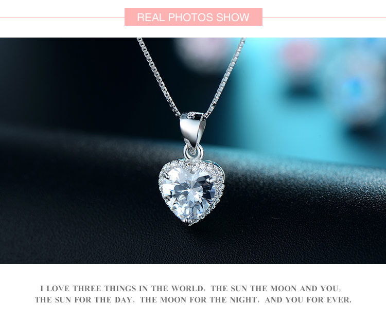 Ins Style Elegant Romantic Heart Shape Sterling Silver Plating Inlay Zircon Rhodium Plated Pendant Necklace display picture 4