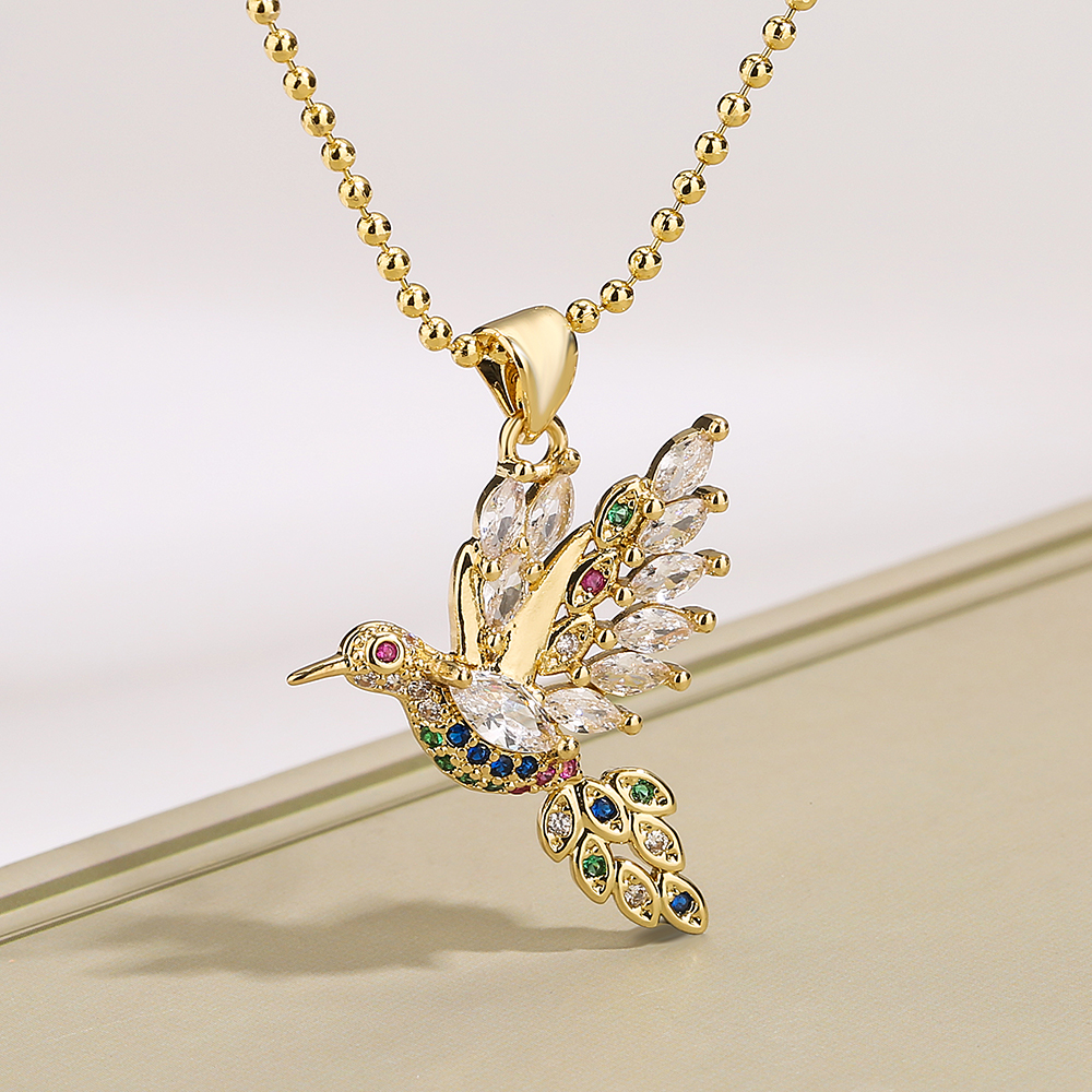 Modern Style Shiny Bird Copper 18k Gold Plated Zircon Pendant Necklace In Bulk display picture 2