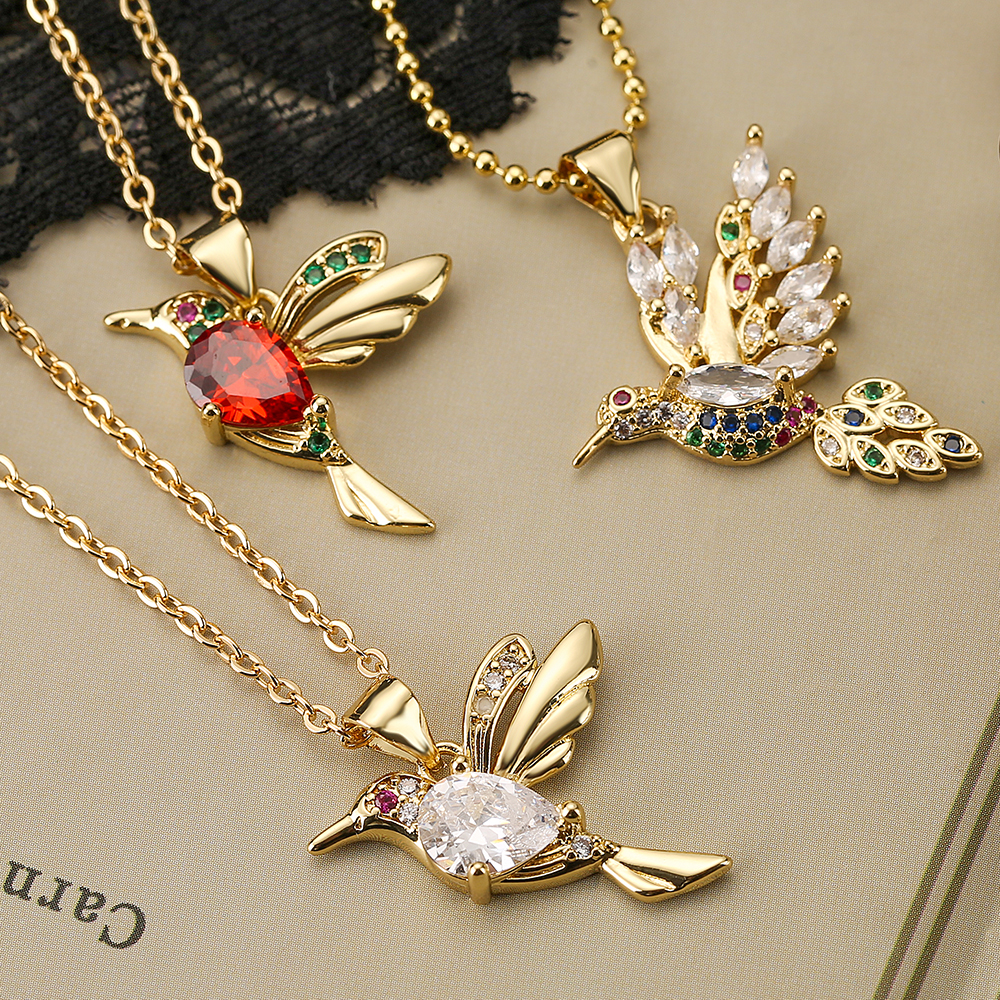 Modern Style Shiny Bird Copper 18k Gold Plated Zircon Pendant Necklace In Bulk display picture 5