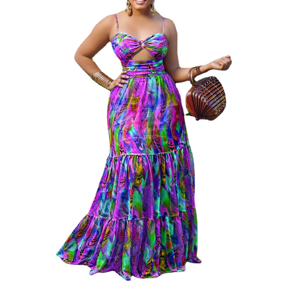 Women's Strap Dress Tropical Collarless Printing Sleeveless Flower Maxi Long Dress Holiday display picture 5