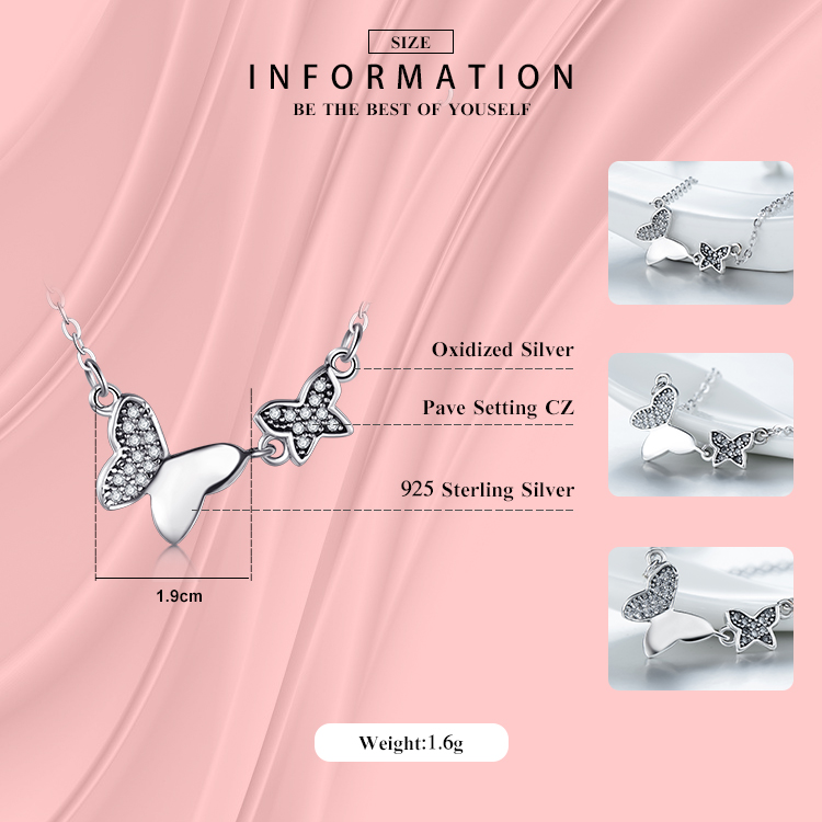 Süss Schmetterling Sterling Silber Überzug Inlay Zirkon Thailändisches Silber Halskette Mit Anhänger display picture 2