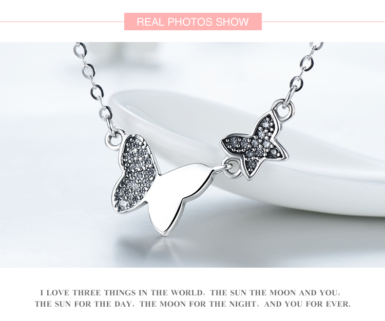 Sweet Butterfly Sterling Silver Plating Inlay Zircon Thai Silver Pendant Necklace display picture 4