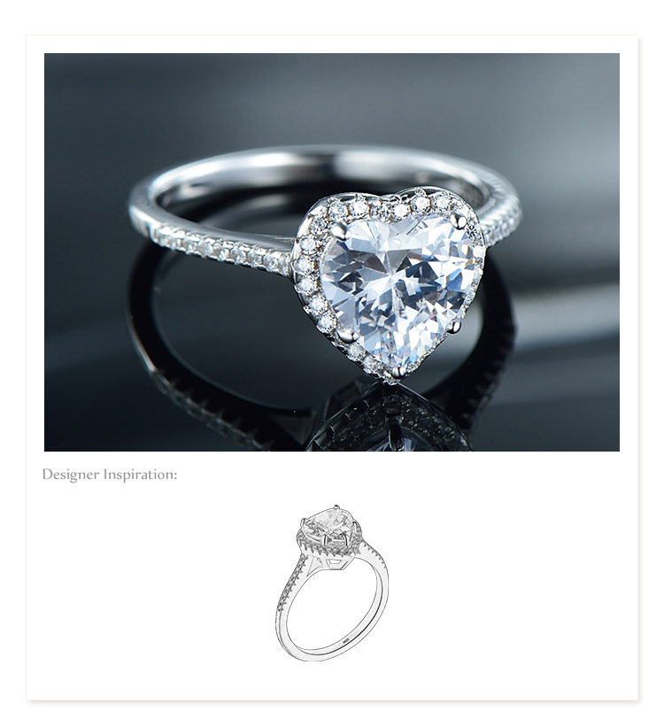 Elegant Romantic Heart Shape Sterling Silver Rhodium Plated Zircon Rings In Bulk display picture 1