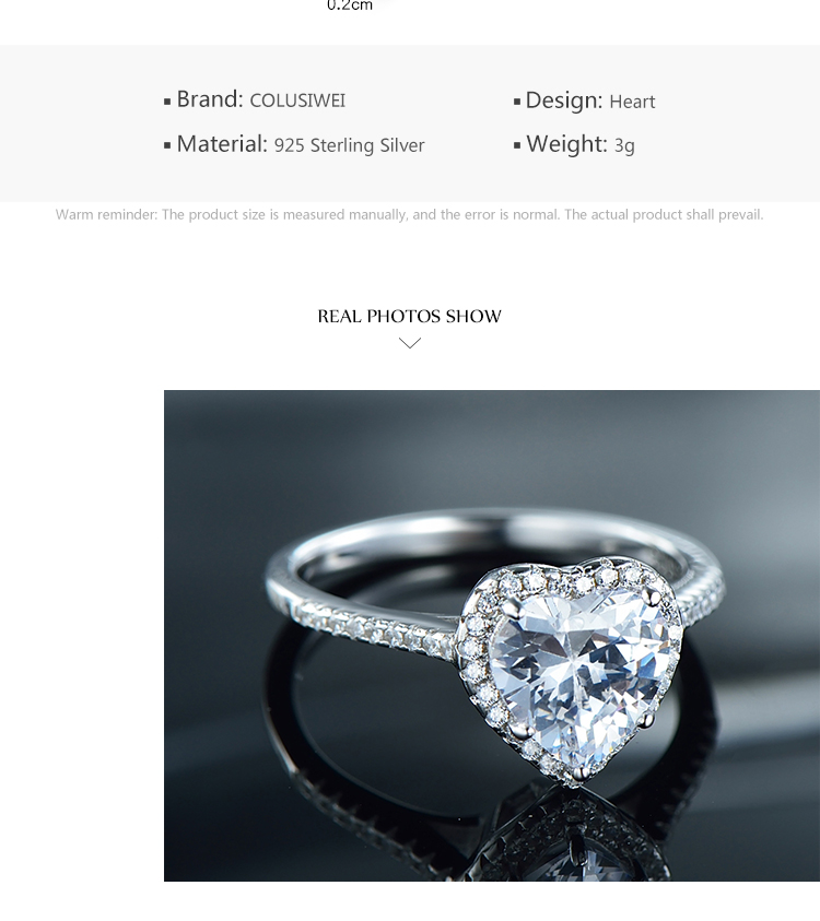 Elegante Romantische Herzform Sterling Silber Rhodium Plattierte Zirkon Ringe In Loser Schüttung display picture 5