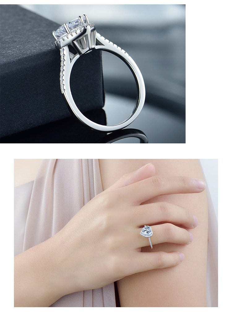 Elegante Romantische Herzform Sterling Silber Rhodium Plattierte Zirkon Ringe In Loser Schüttung display picture 6