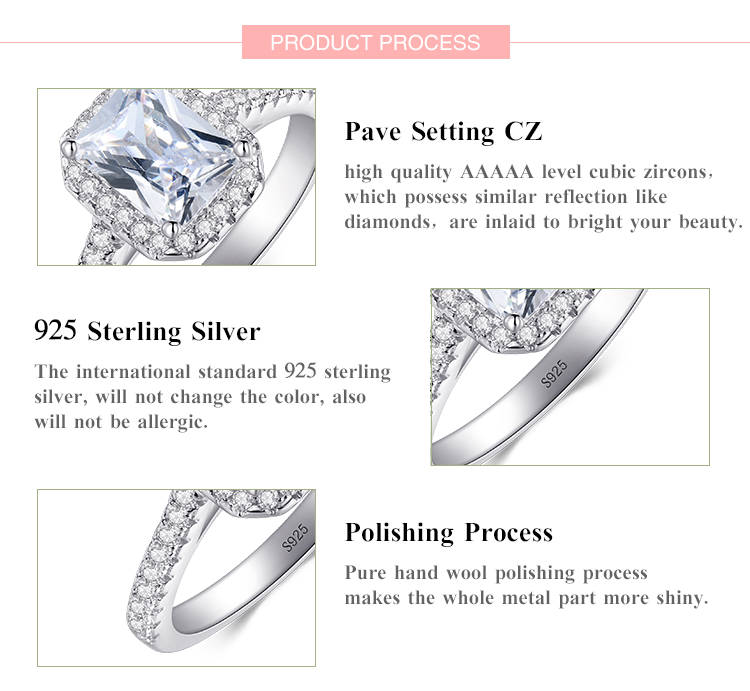 Luxurious Shiny Rectangle Sterling Silver Rhodium Plated Zircon Rings In Bulk display picture 3