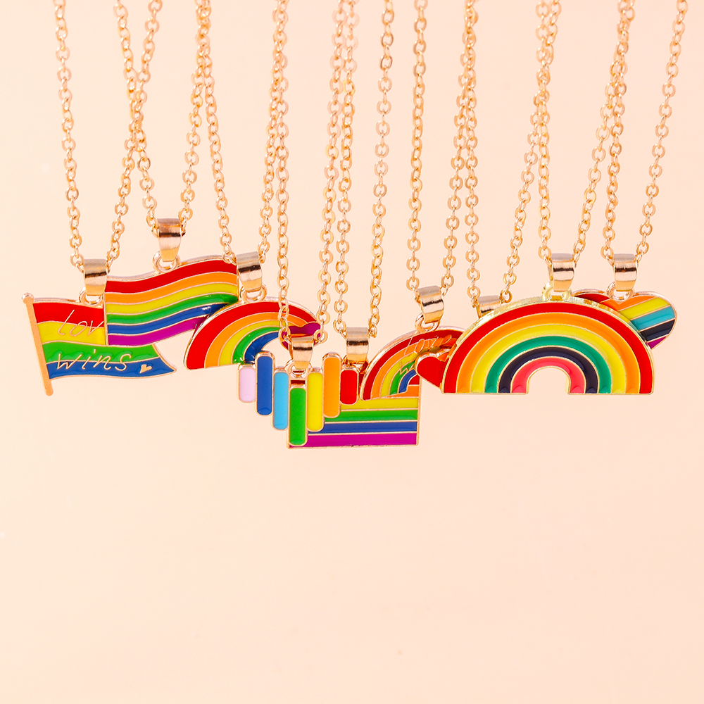 Großhandel Schmuck Moderner Stil Strassenmode Regenbogen Herzform Legierung Halskette Mit Anhänger display picture 13