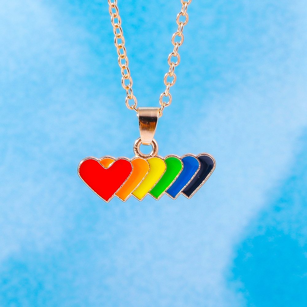Wholesale Jewelry Modern Style Streetwear Rainbow Heart Shape Alloy Pendant Necklace display picture 10