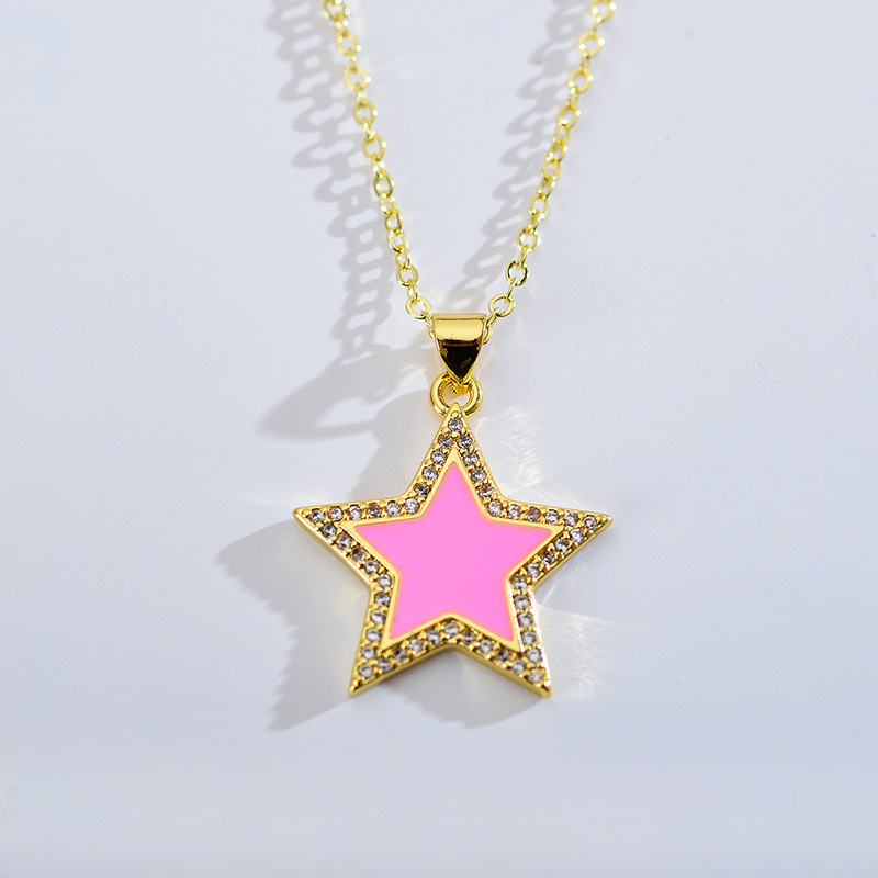 Elegant Shiny Star Steel Enamel Inlay Zircon Pendant Necklace display picture 1